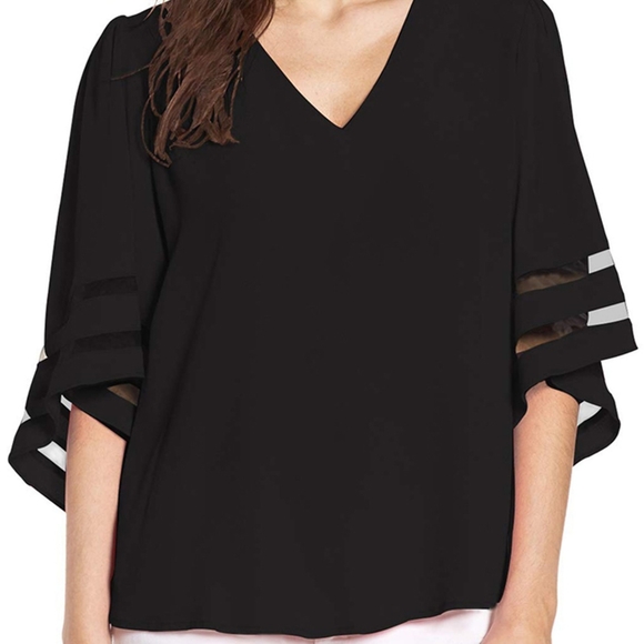 Mesh panel bell sleeve blouse size L/XL - Picture 2 of 10